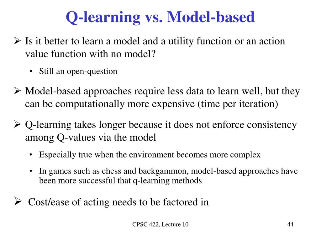 q learning vs model based