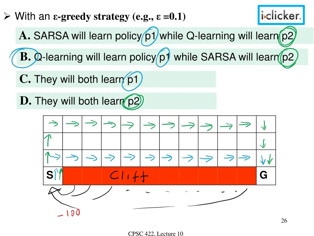 with an greedy strategy e g 0 1 a sarsa will