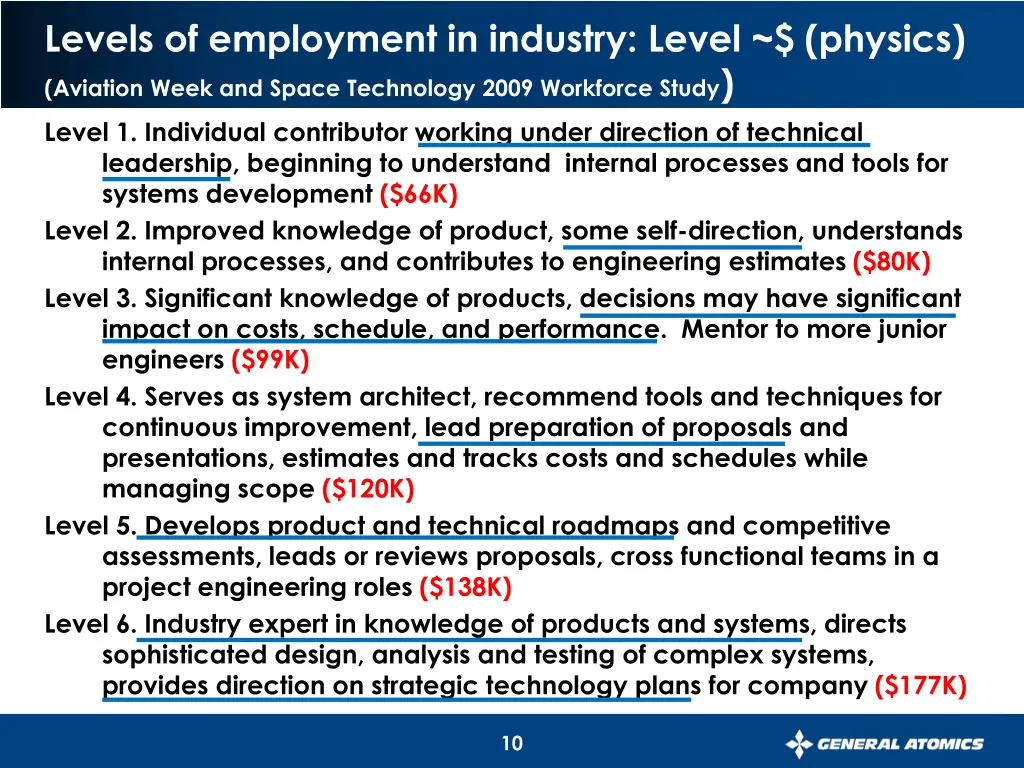 levels of employment in industry level physics
