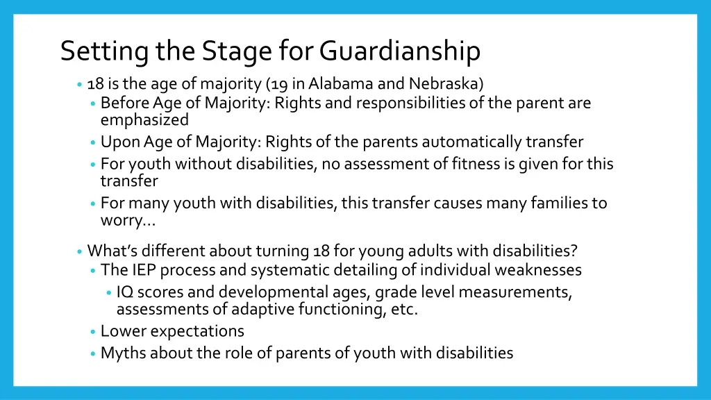 setting the stage for guardianship