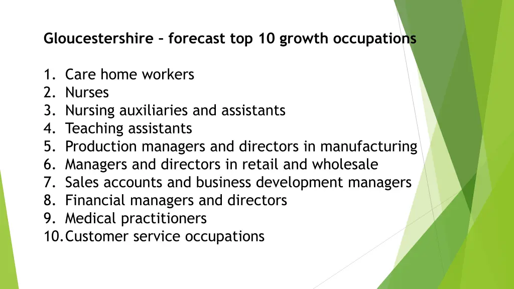 gloucestershire forecast top 10 growth occupations