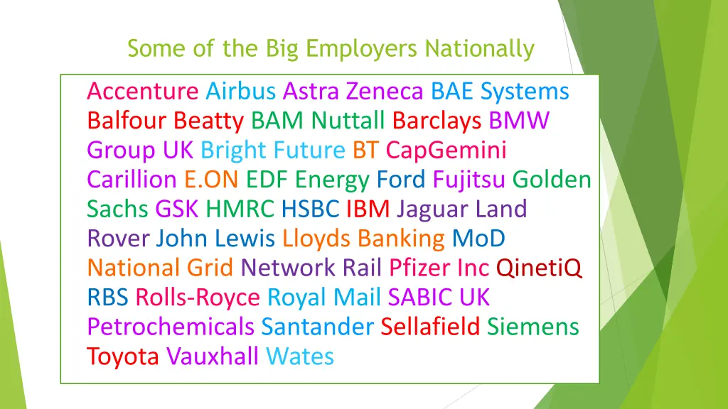 some of the big employers nationally
