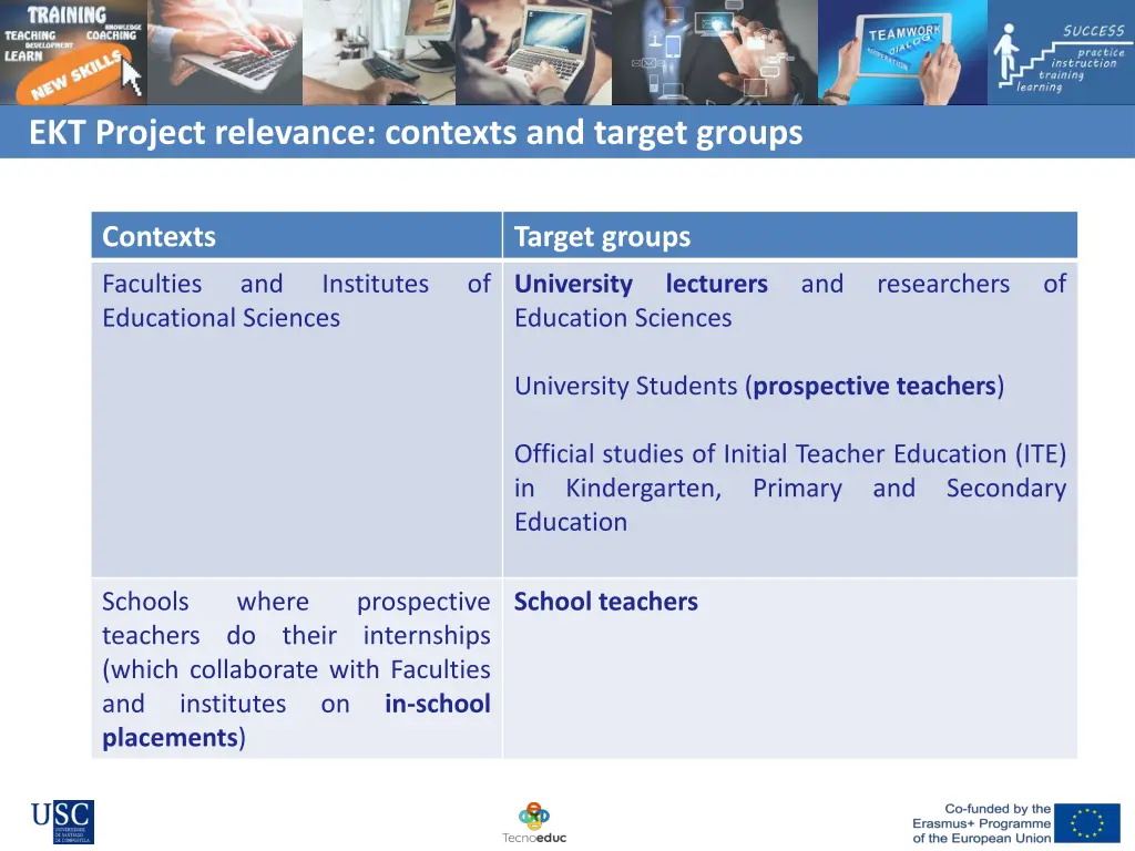 ekt project relevance contexts and target groups