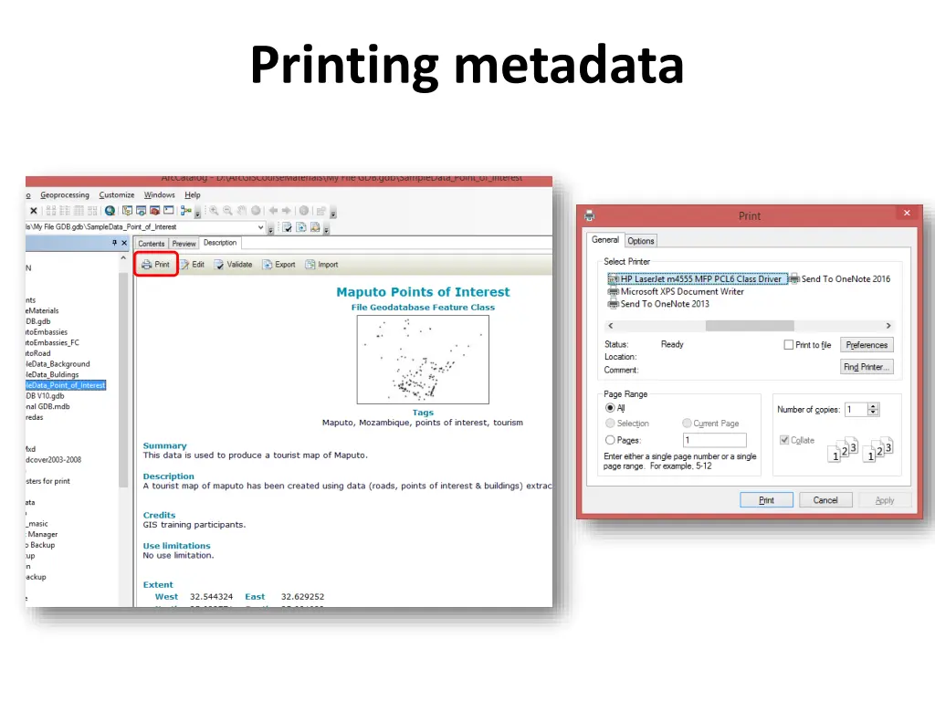 printing metadata