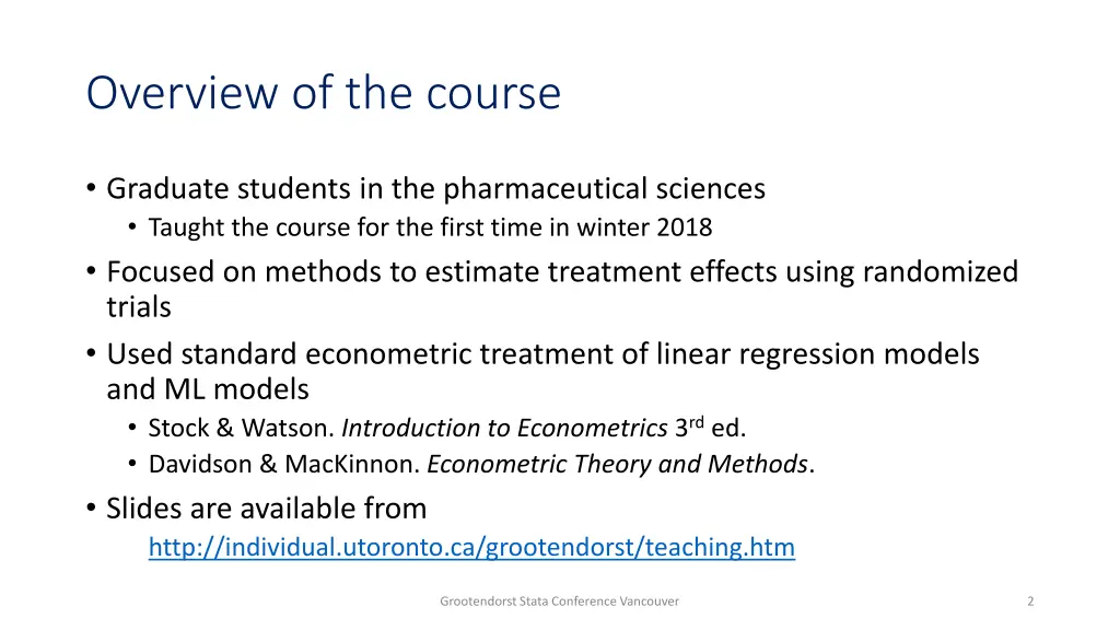 overview of the course