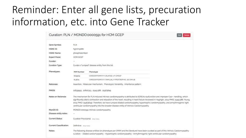 reminder enter all gene lists precuration