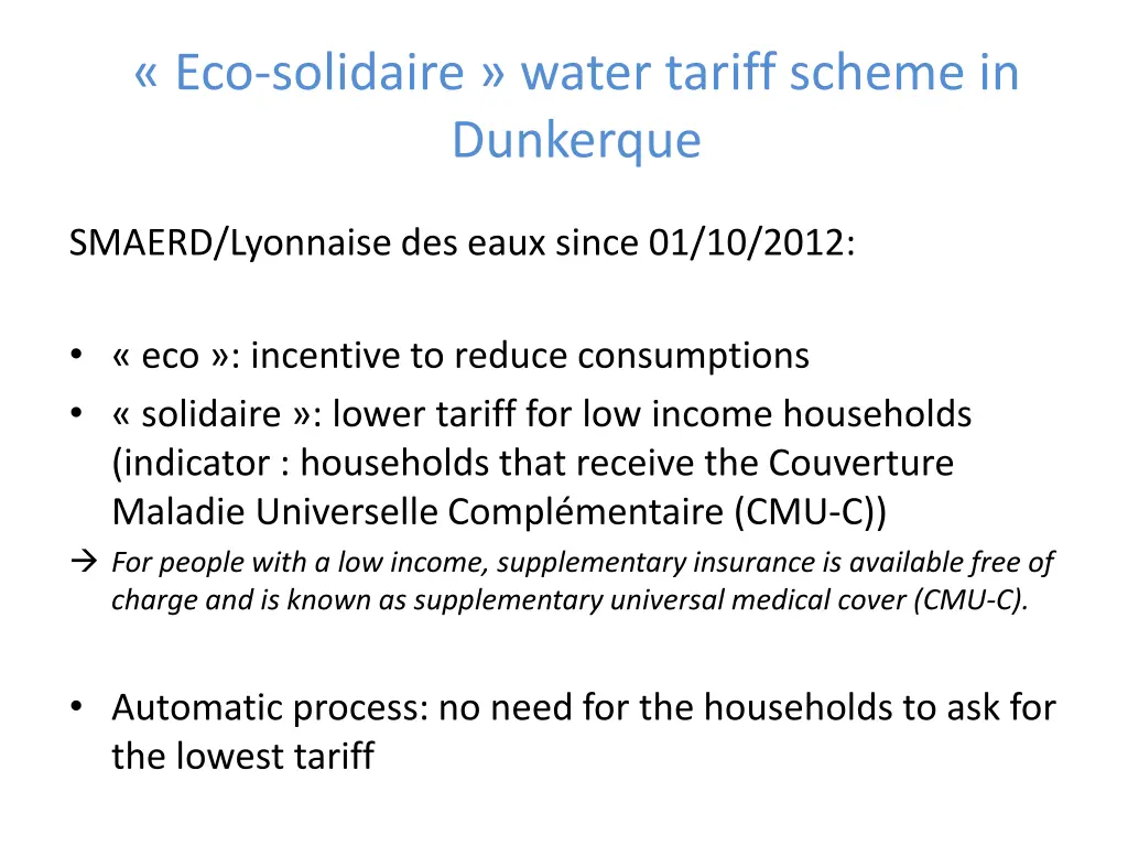 eco solidaire water tariff scheme in dunkerque