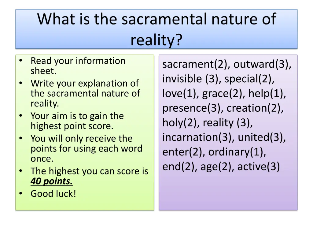 what is the sacramental nature of reality read