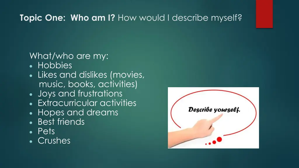 topic one who am i how would i describe myself