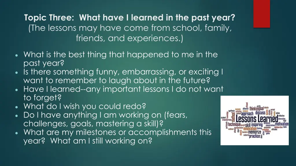 topic three what have i learned in the past year