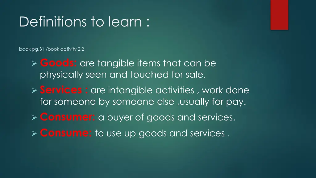 definitions to learn