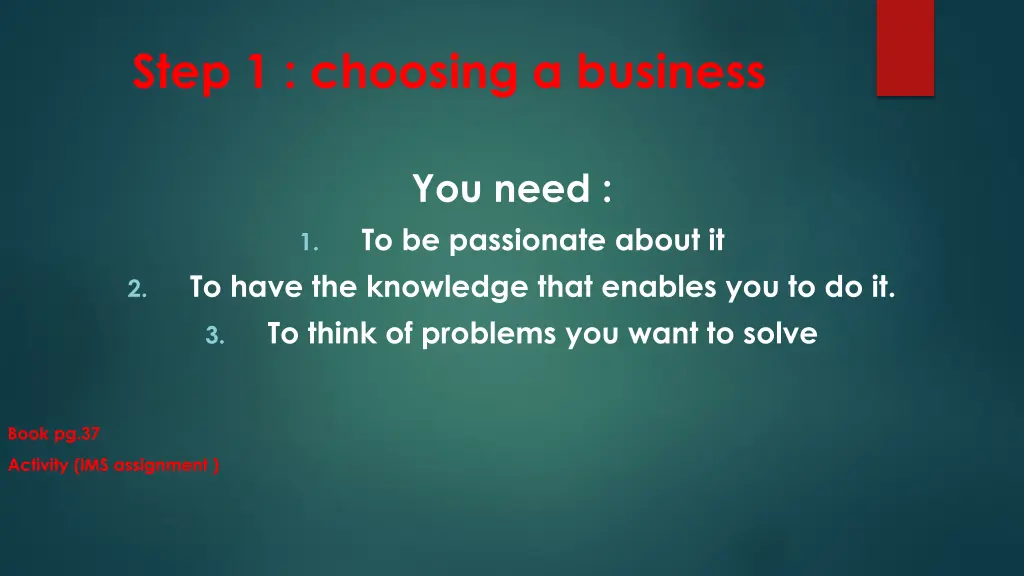 step 1 choosing a business