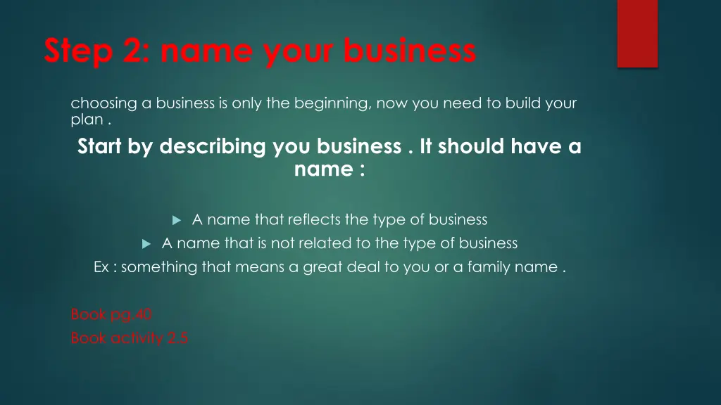 step 2 name your business