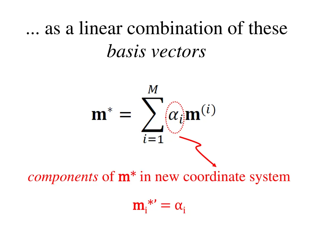 as a linear combination of these basis vectors 1