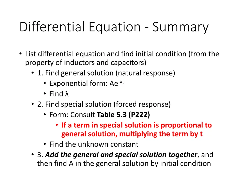 differential equation summary
