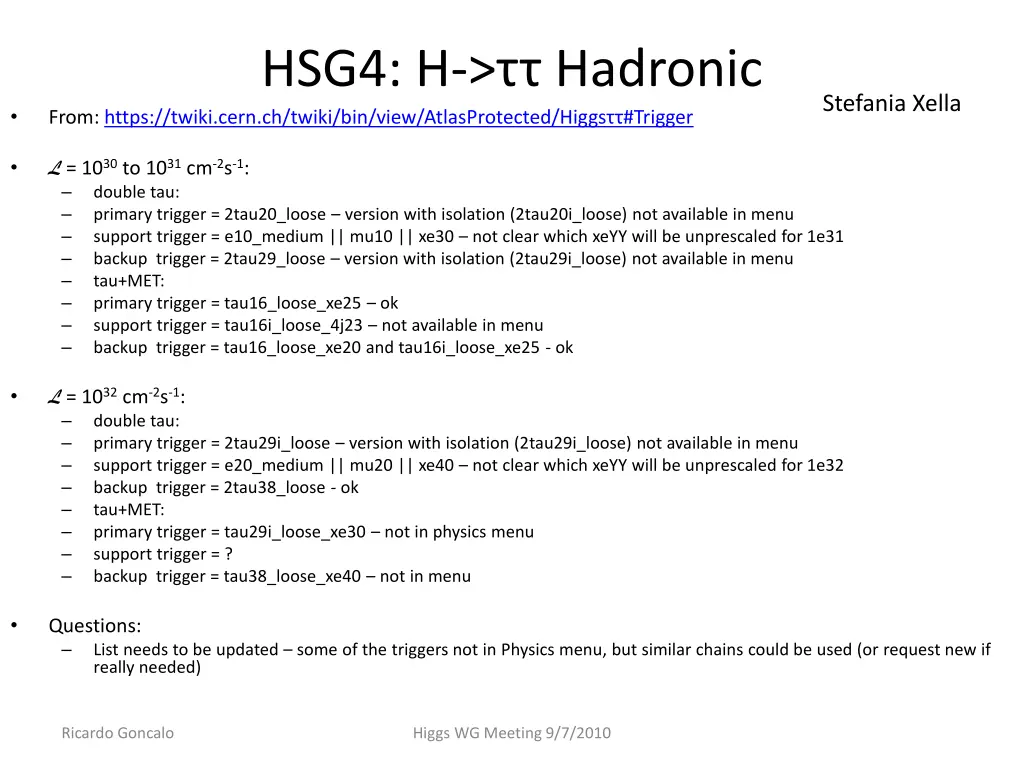 hsg4 h hadronic from https twiki cern ch twiki
