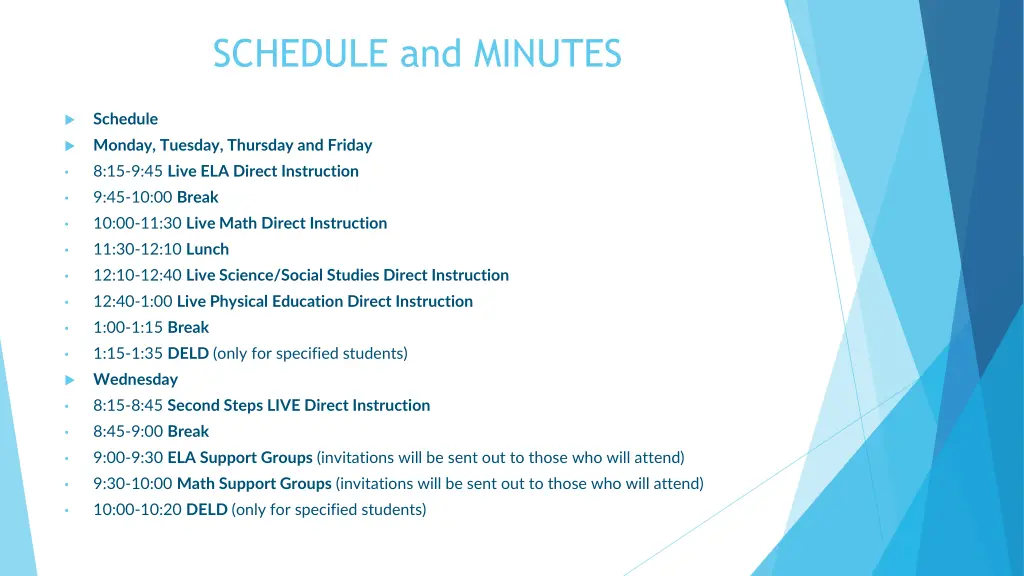 schedule and minutes