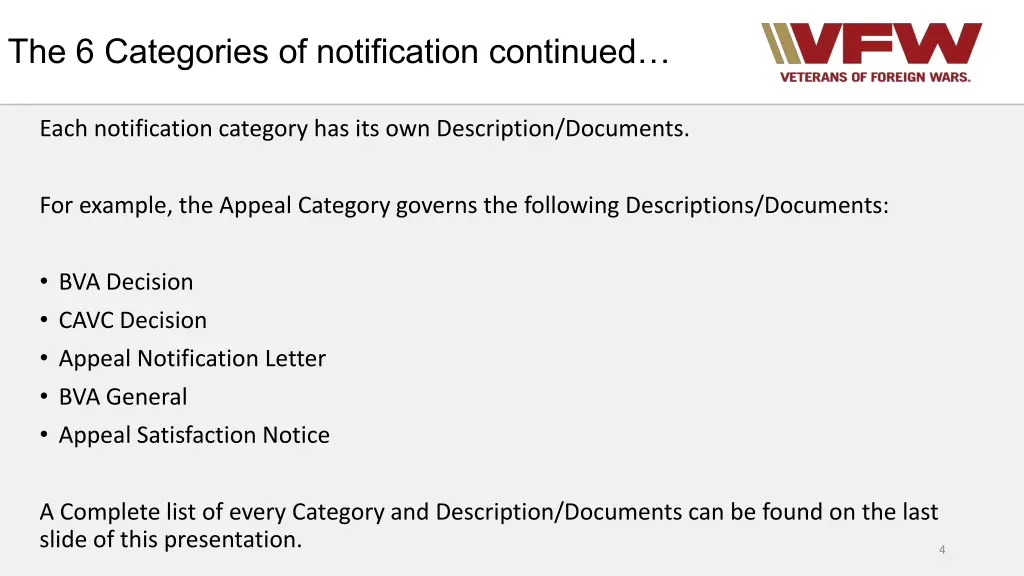 the 6 categories of notification continued