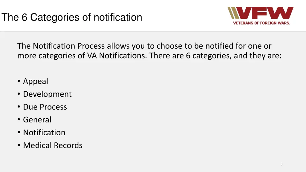 the 6 categories of notification