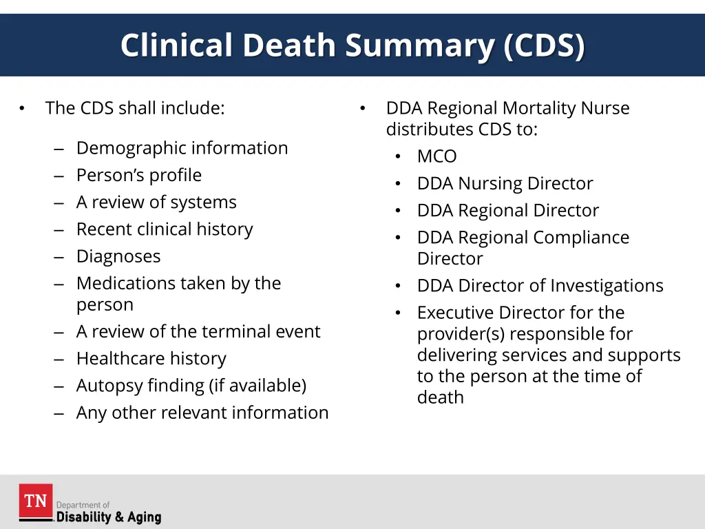 clinical death summary cds 1