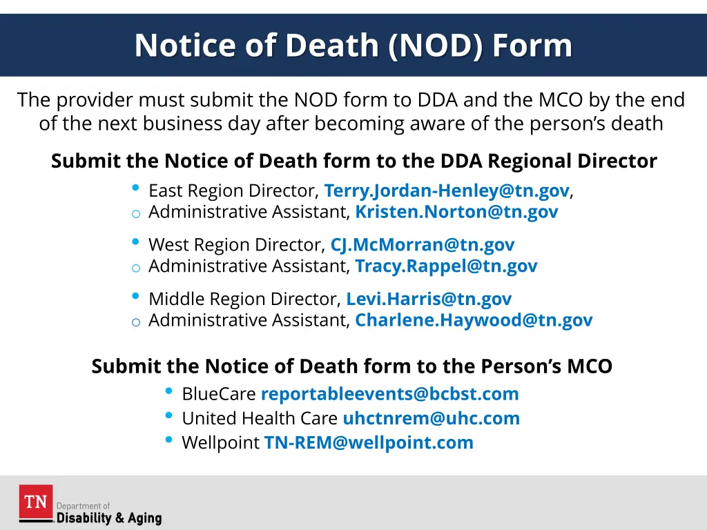 notice of death nod form