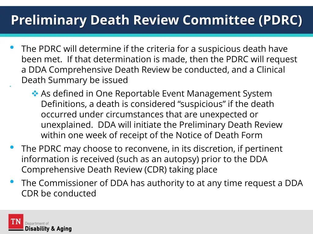 preliminary death review committee pdrc