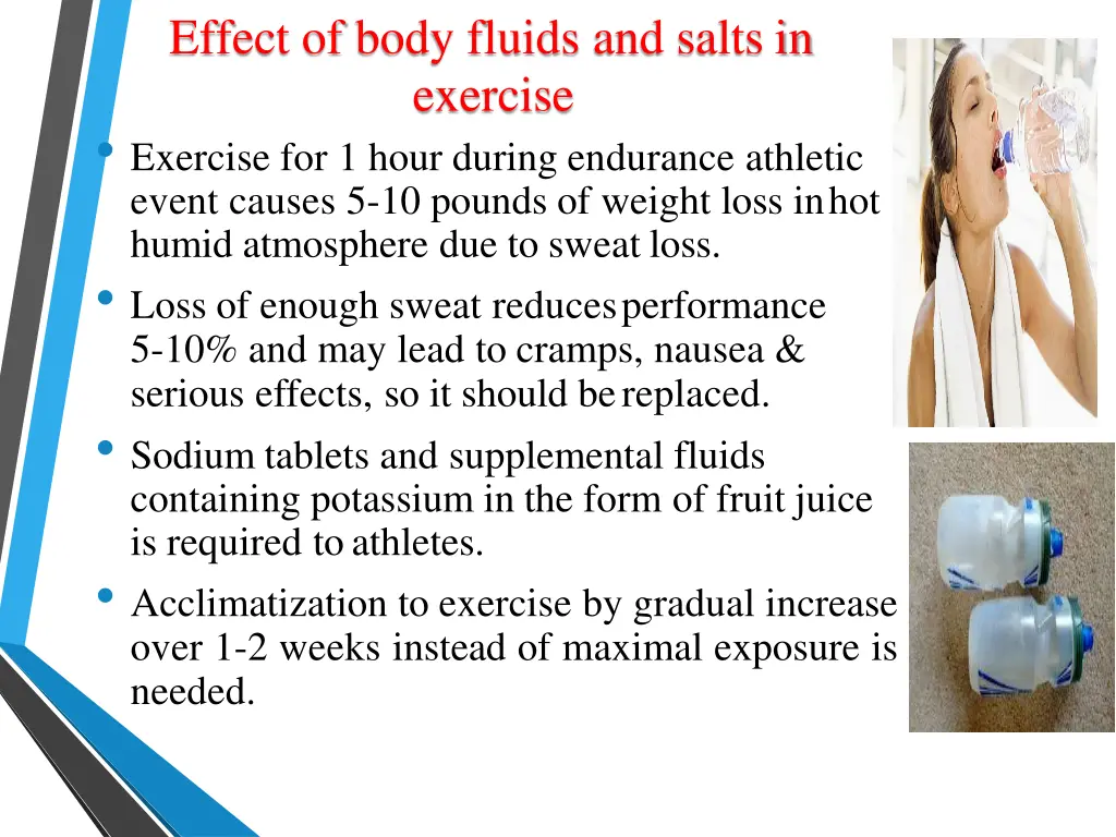 effect of body fluids and salts in exercise