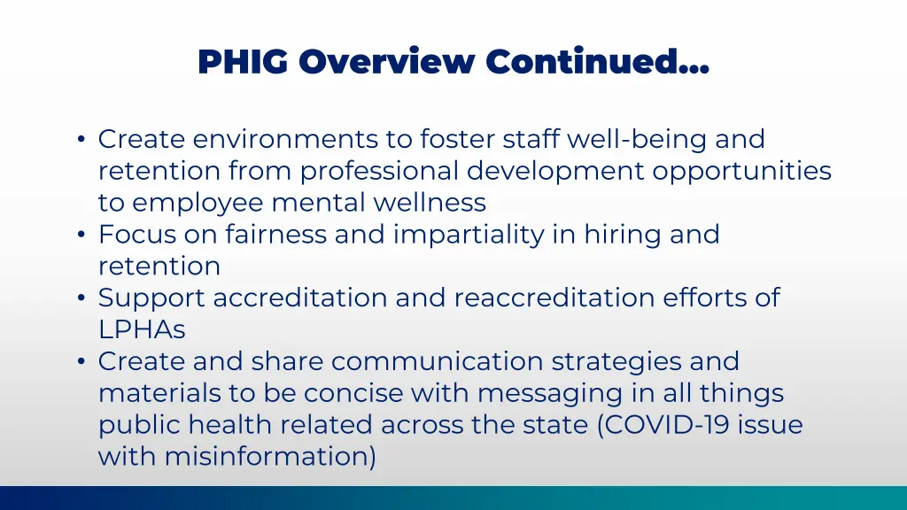 phig overview continued