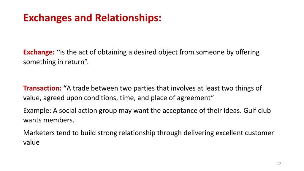 exchanges and relationships