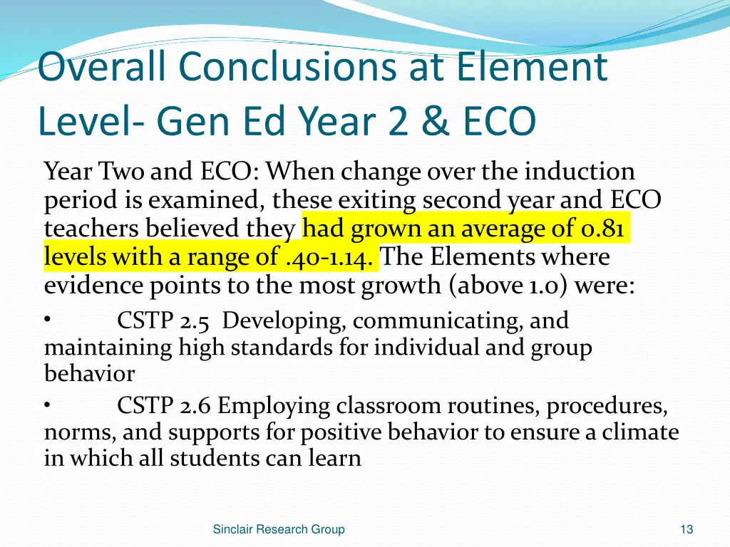 overall conclusions at element level gen ed year
