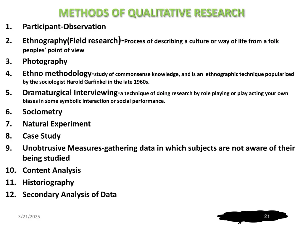 methods of qualitative research participant