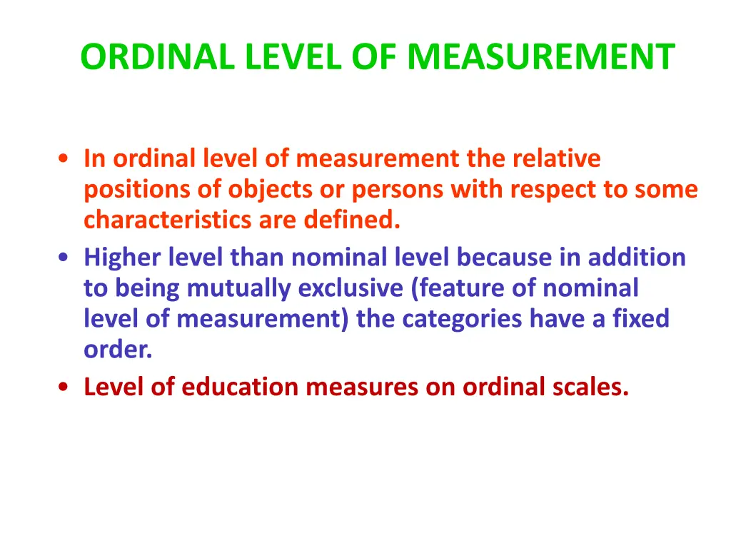 ordinal level of measurement