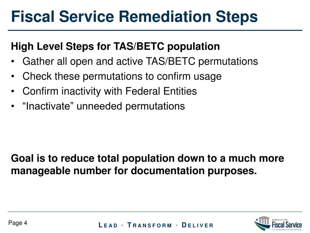 fiscal service remediation steps