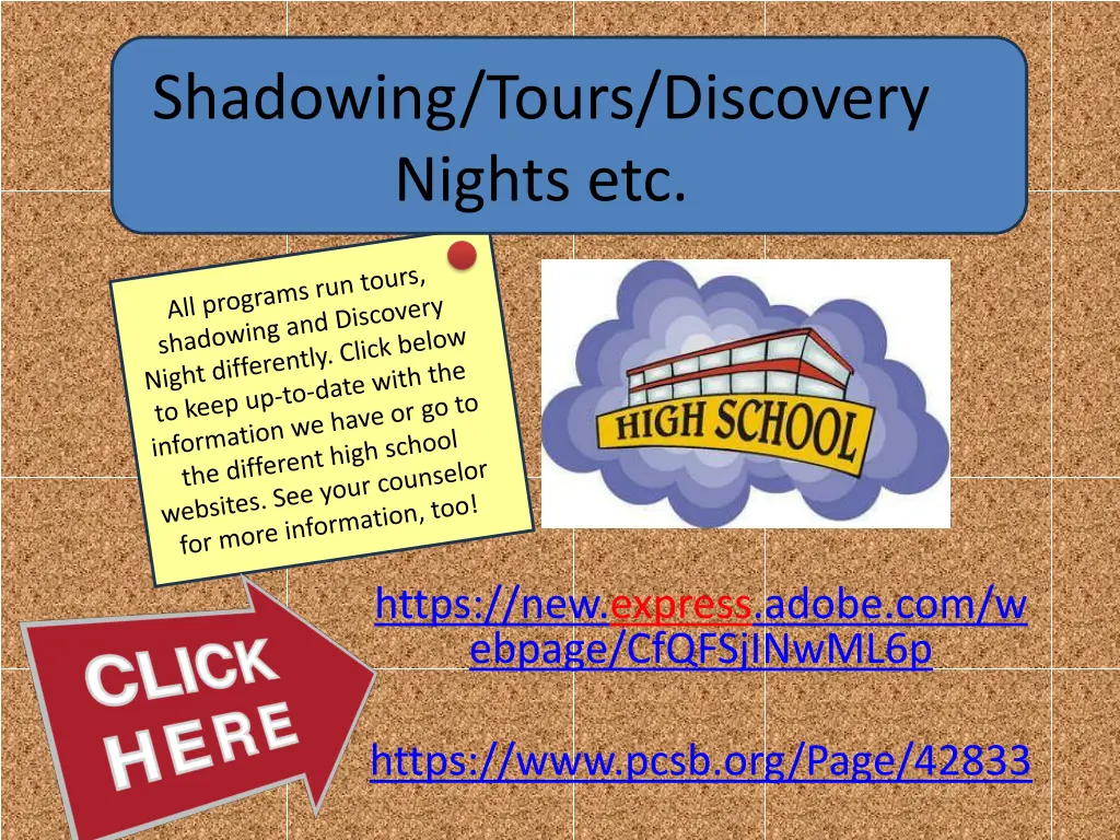 shadowing tours discovery nights etc