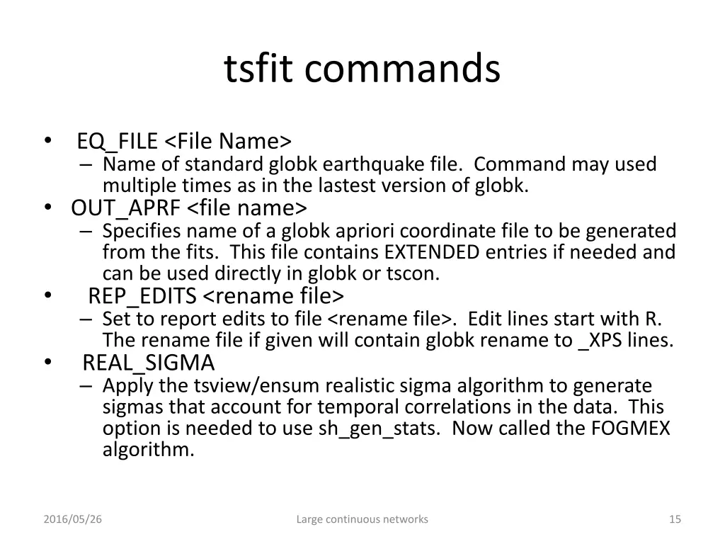 tsfit commands