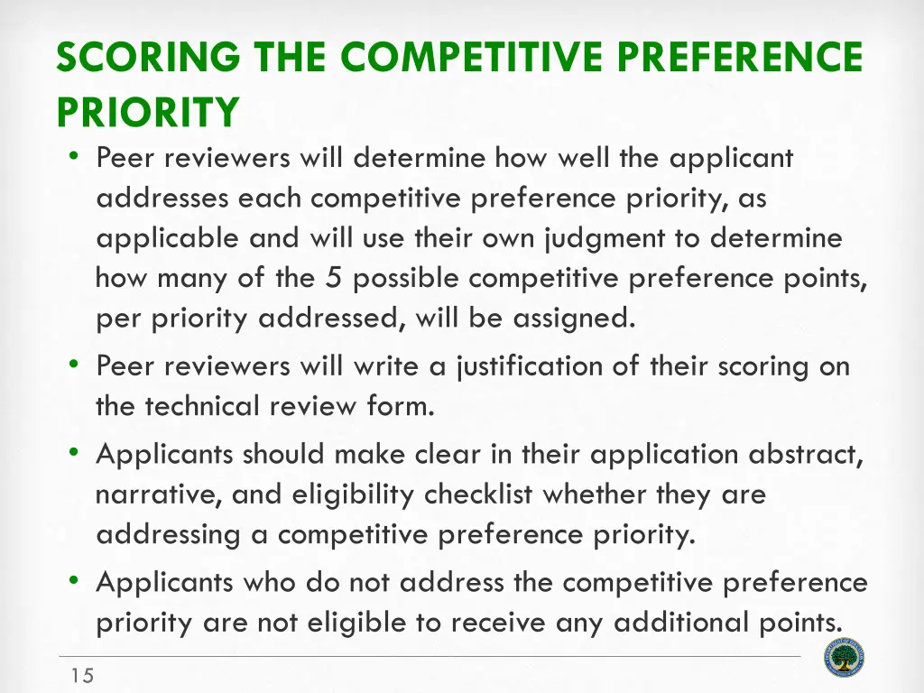 scoring the competitive preference priority peer