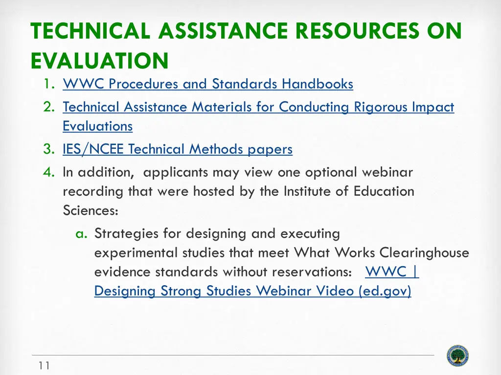 technical assistance resources on evaluation