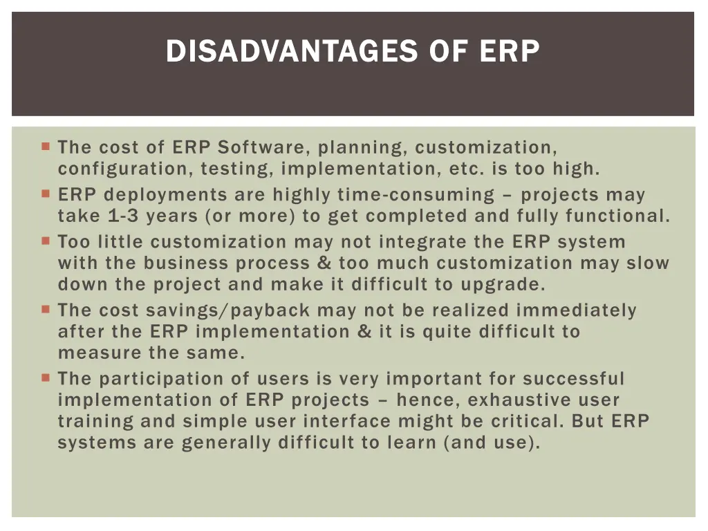 disadvantages of erp disadvantages of erp