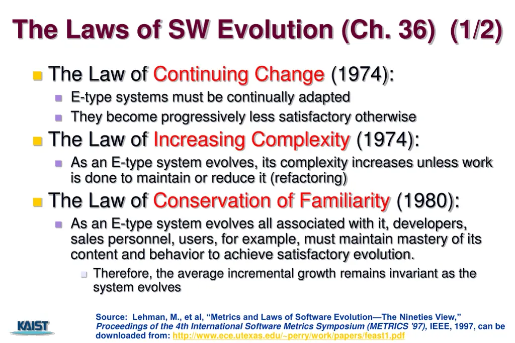 the laws of sw evolution ch 36 1 2