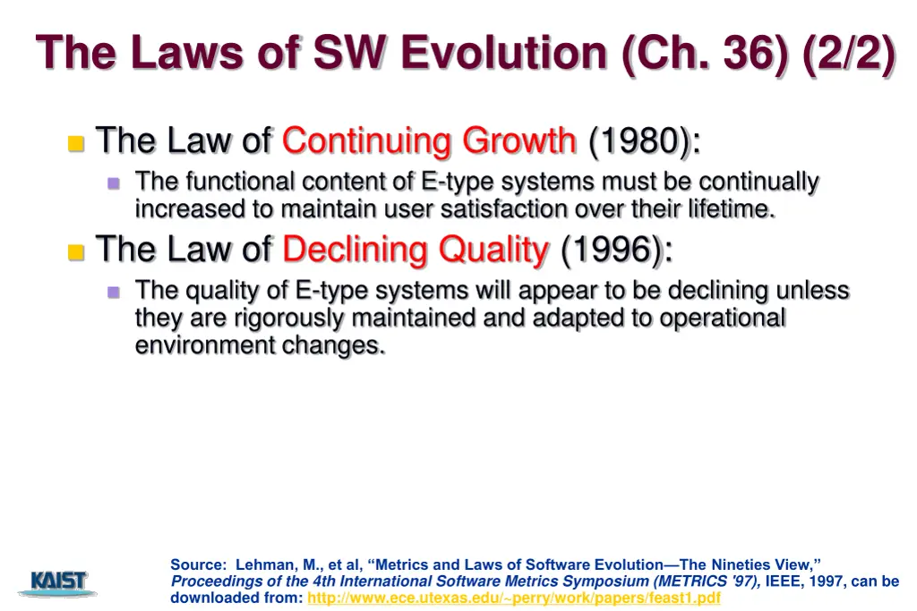 the laws of sw evolution ch 36 2 2