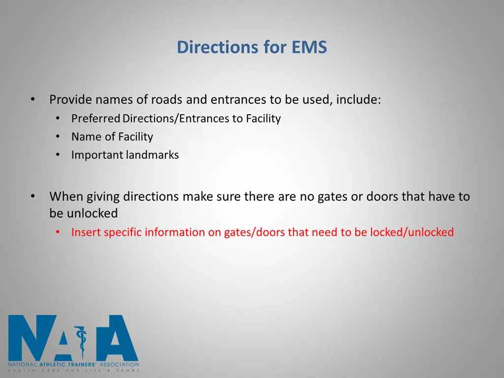 directions for ems