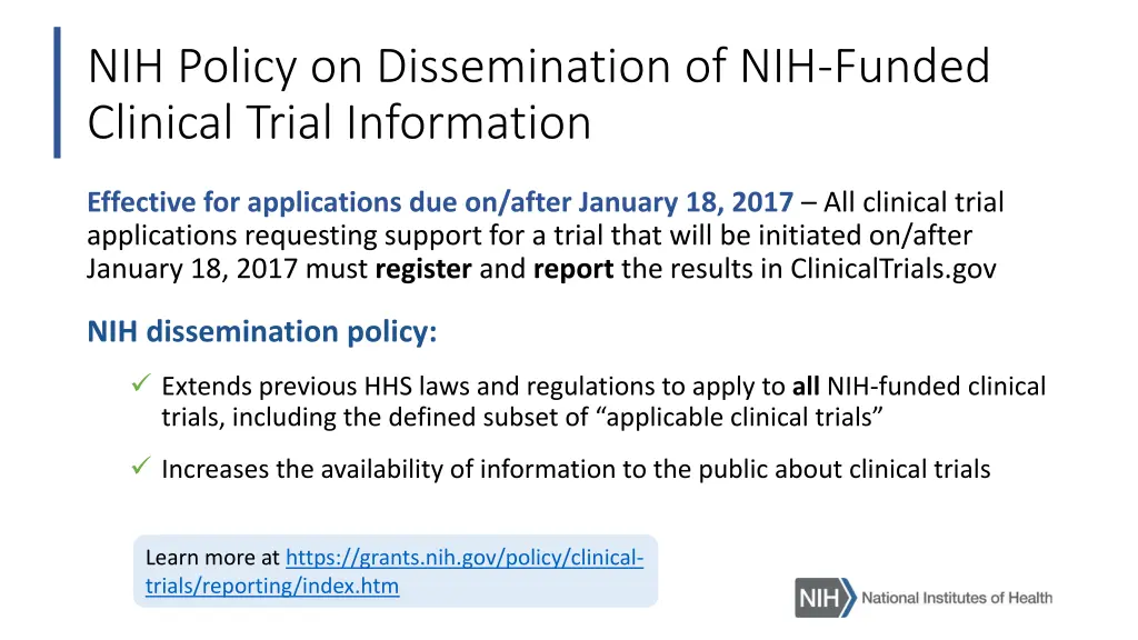 nih policy on dissemination of nih funded