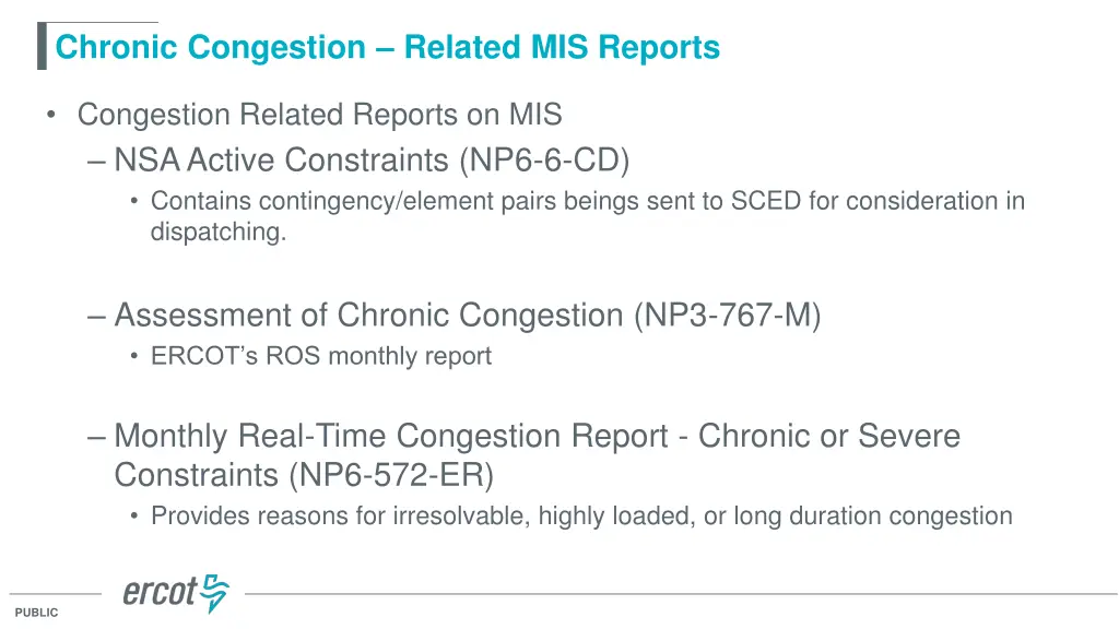 chronic congestion related mis reports