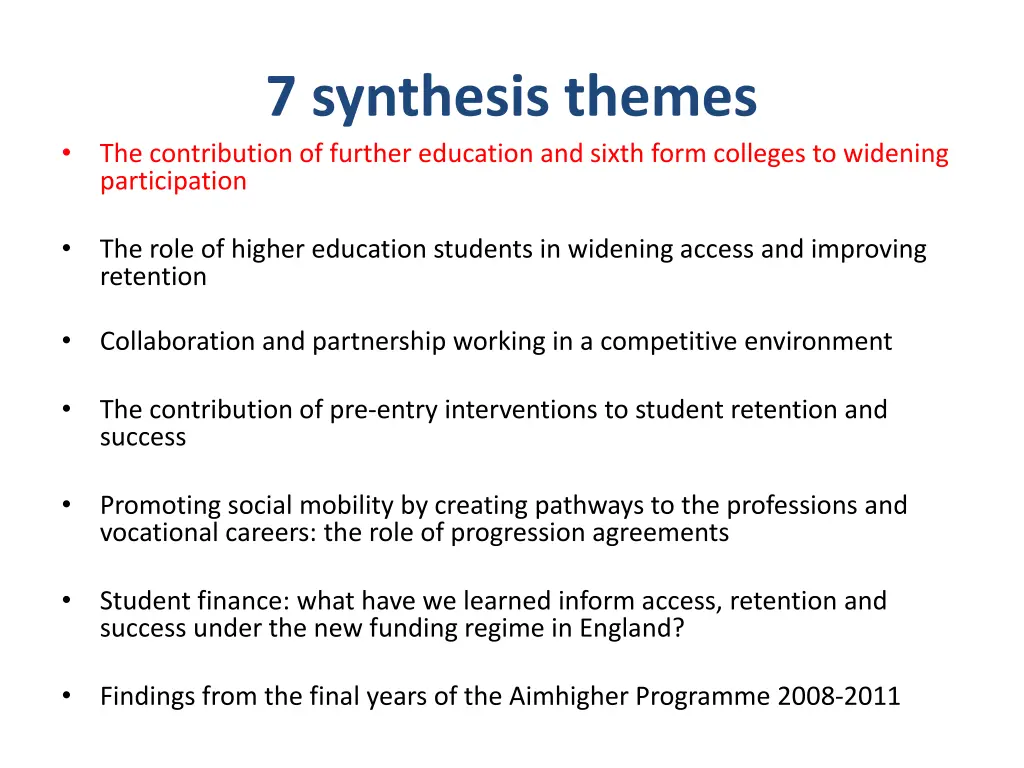 7 synthesis themes the contribution of further