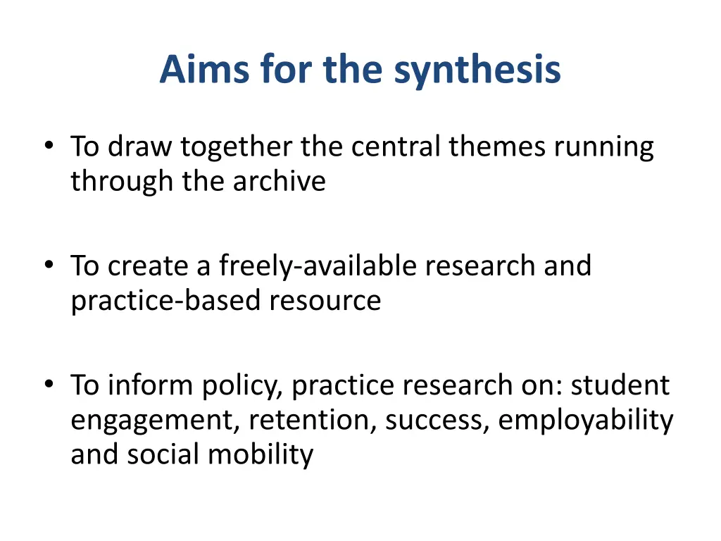 aims for the synthesis