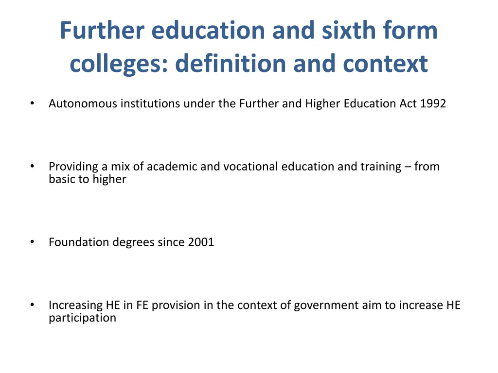 further education and sixth form colleges