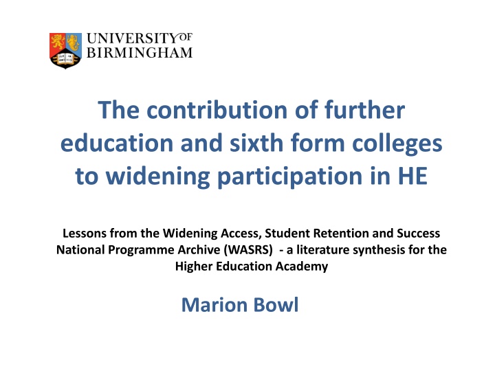 the contribution of further education and sixth