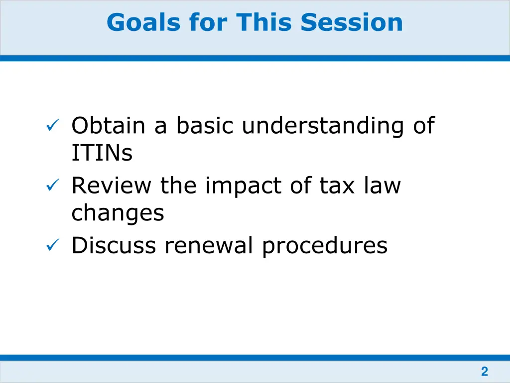 goals for this session