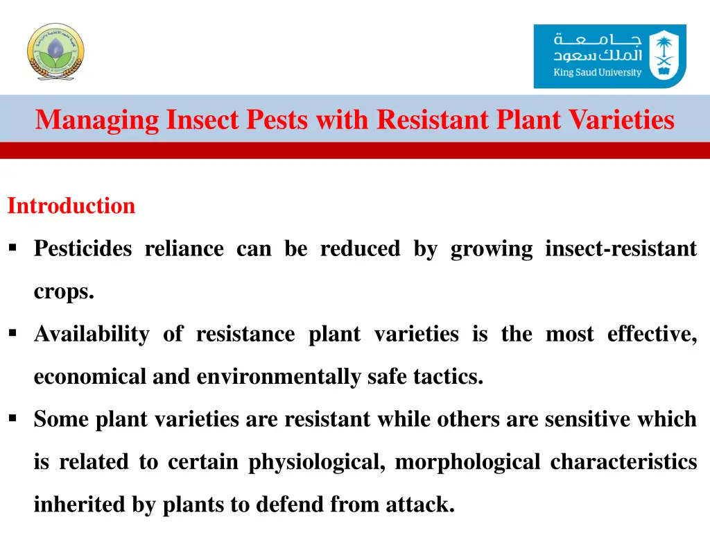 managing insect pests with resistant plant