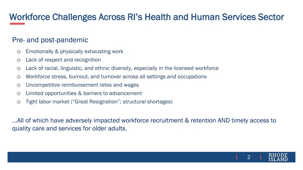 workforce challenges across ri s health and human